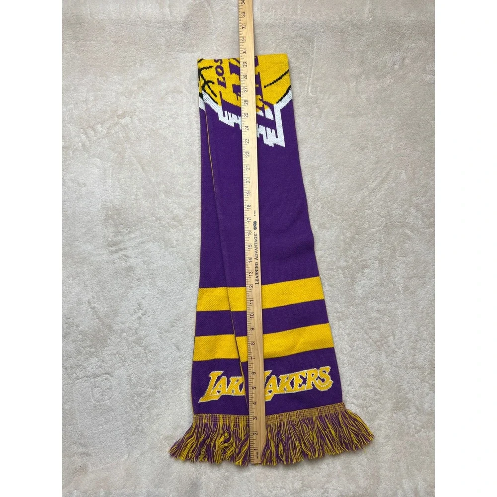 Vintage Los Angeles Lakers NBA Scarf Unisex OS Purple Gold Knit Fringed Fan
